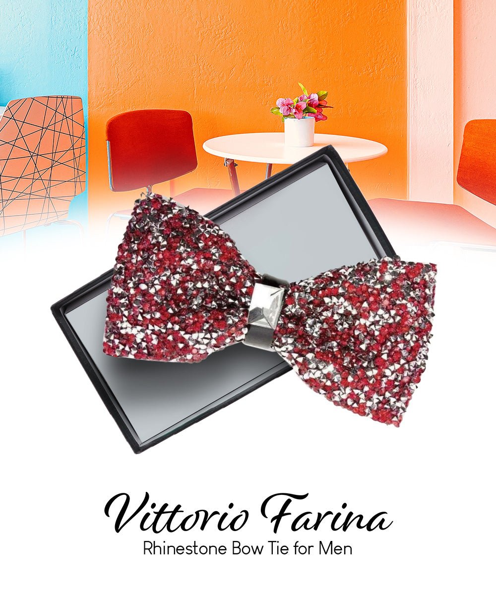Vittorio Farina Men's Rhinestone Bow Tie in Gift Box - Suits You Sir - Burgundy and Silver -