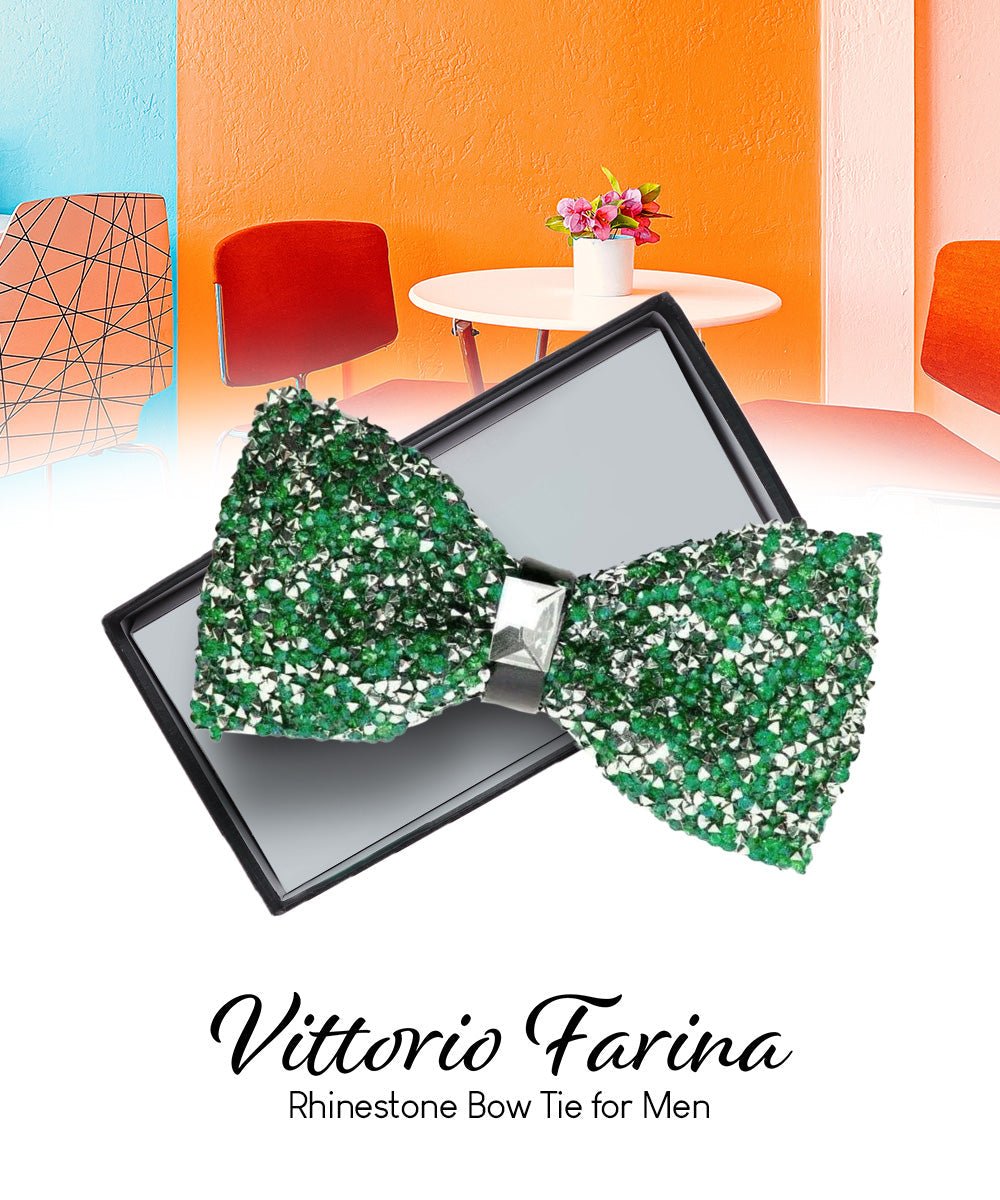 Vittorio Farina Men's Rhinestone Bow Tie in Gift Box - Suits You Sir - Emerald Green and Silver -