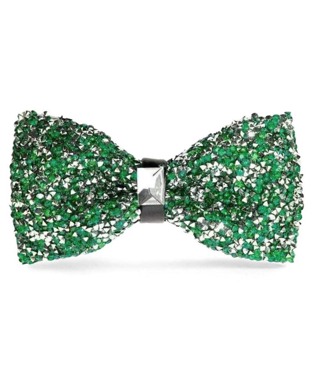 Vittorio Farina Men's Rhinestone Bow Tie in Gift Box - Suits You Sir - Emerald Green and Silver -