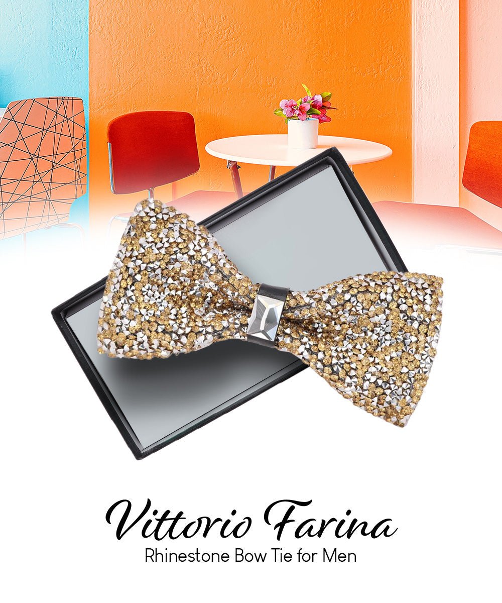 Vittorio Farina Men's Rhinestone Bow Tie in Gift Box - Suits You Sir - Gold and Silver -