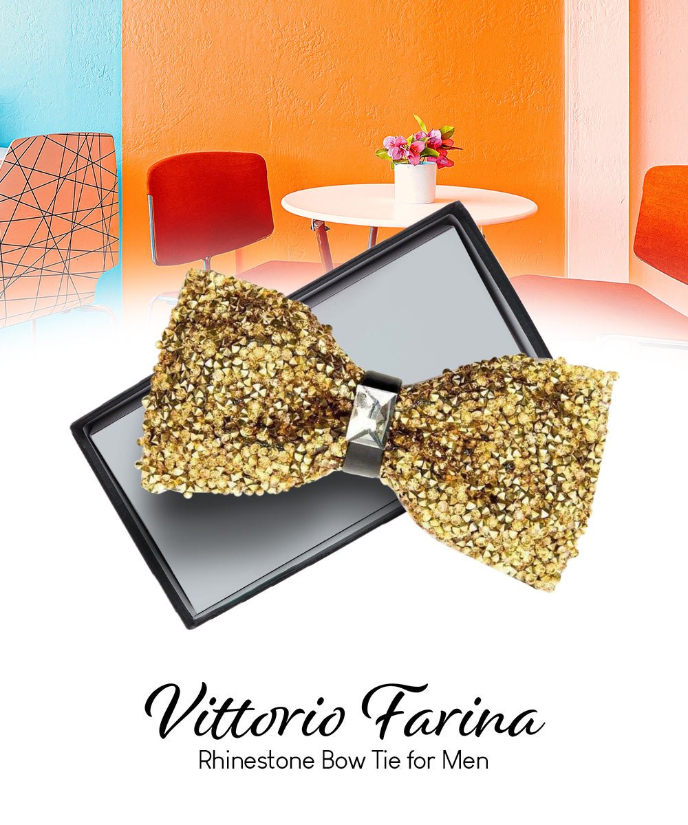 Vittorio Farina Men's Rhinestone Bow Tie in Gift Box - Suits You Sir - Gold -