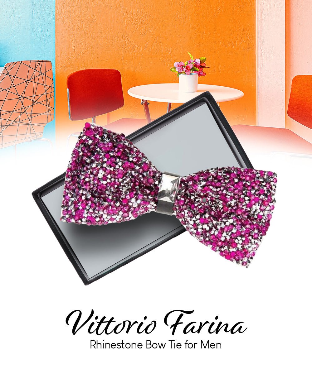 Vittorio Farina Men's Rhinestone Bow Tie in Gift Box - Suits You Sir - Hot Pink and Silver -