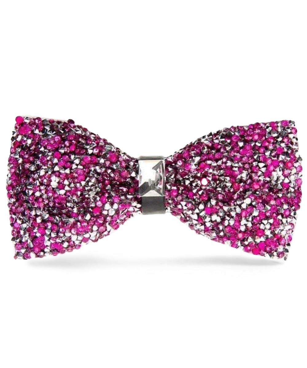 Vittorio Farina Men's Rhinestone Bow Tie in Gift Box - Suits You Sir - Hot Pink and Silver -
