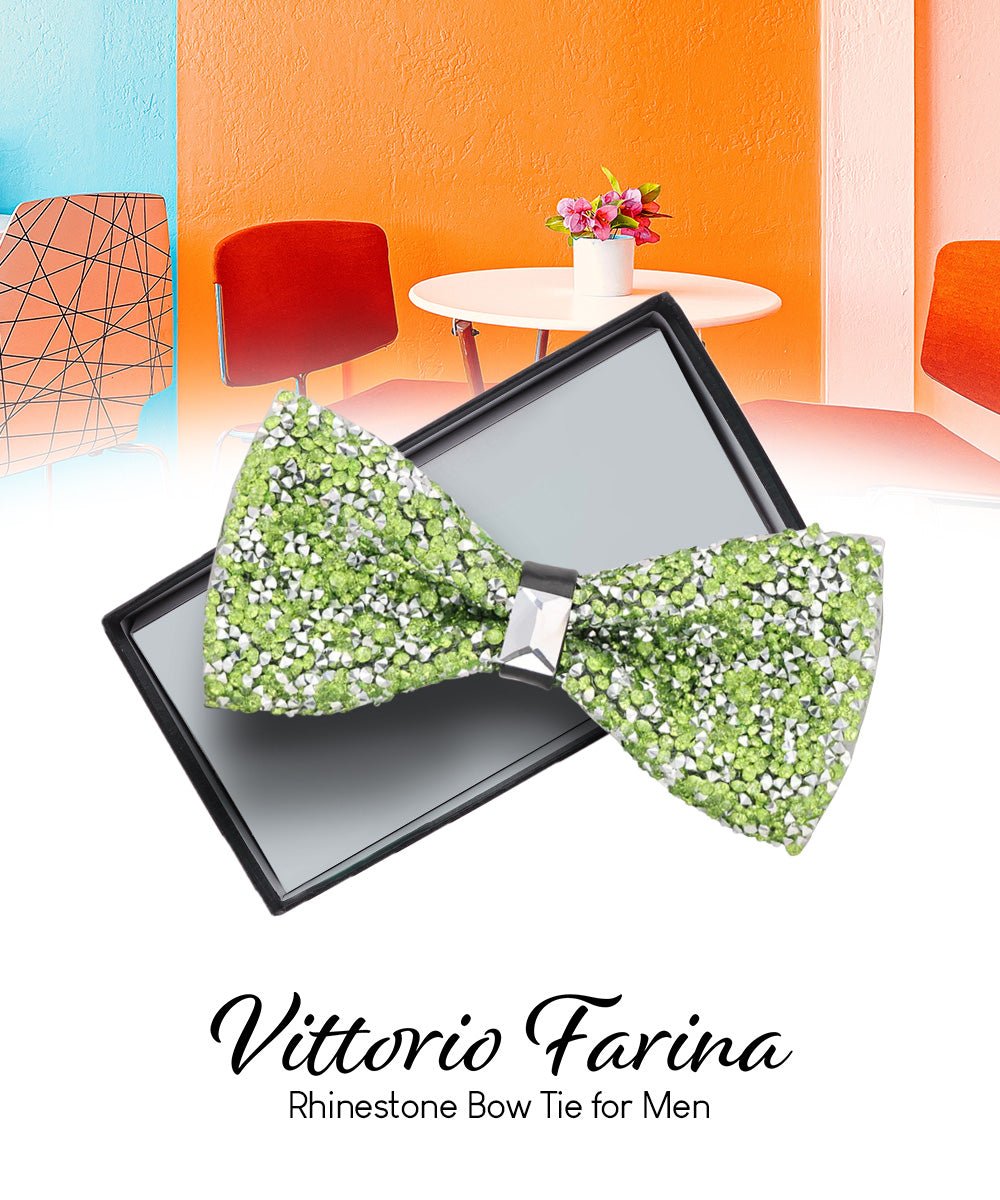 Vittorio Farina Men's Rhinestone Bow Tie in Gift Box - Suits You Sir - Light Green and Silver -