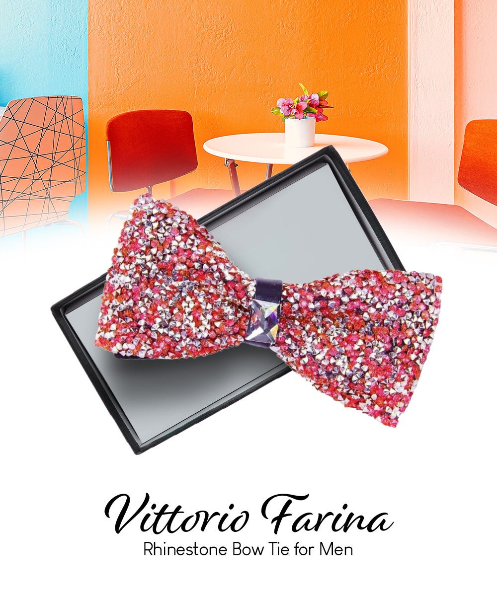 Vittorio Farina Men's Rhinestone Bow Tie in Gift Box - Suits You Sir - Orange and Silver -