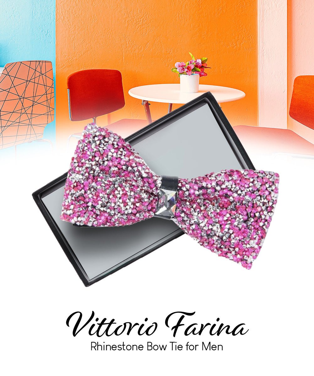 Vittorio Farina Men's Rhinestone Bow Tie in Gift Box - Suits You Sir - Pink and Silver -