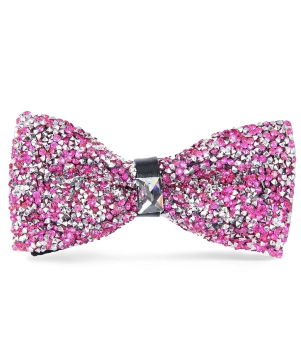 Vittorio Farina Men's Rhinestone Bow Tie in Gift Box - Suits You Sir - Pink and Silver -