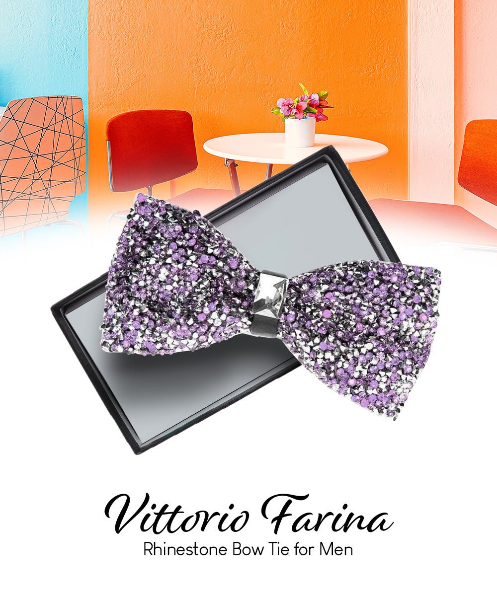 Vittorio Farina Men's Rhinestone Bow Tie in Gift Box - Suits You Sir - Purple and Silver -