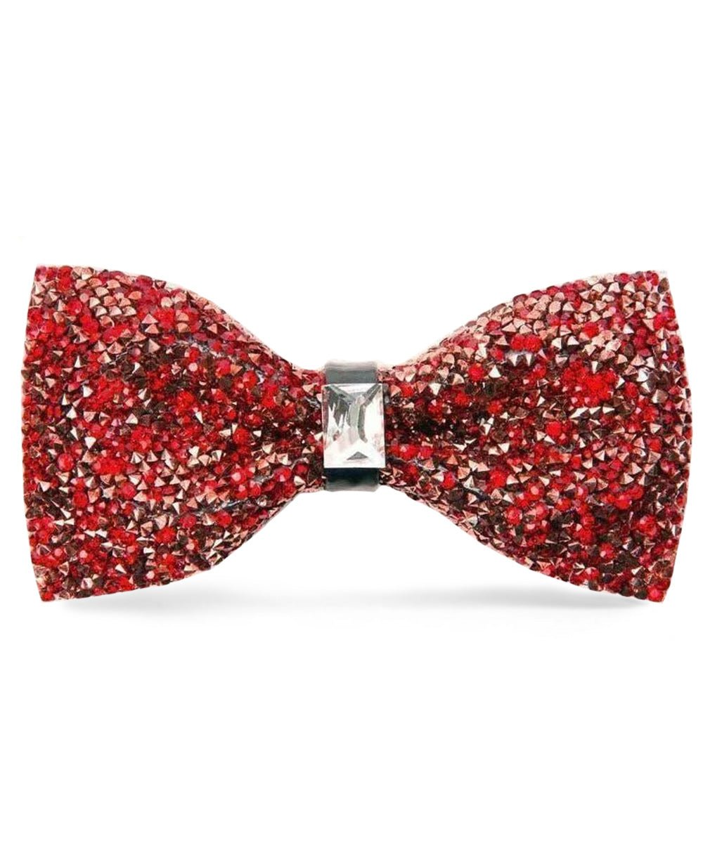 Vittorio Farina Men's Rhinestone Bow Tie in Gift Box - Suits You Sir - Red and Silver -