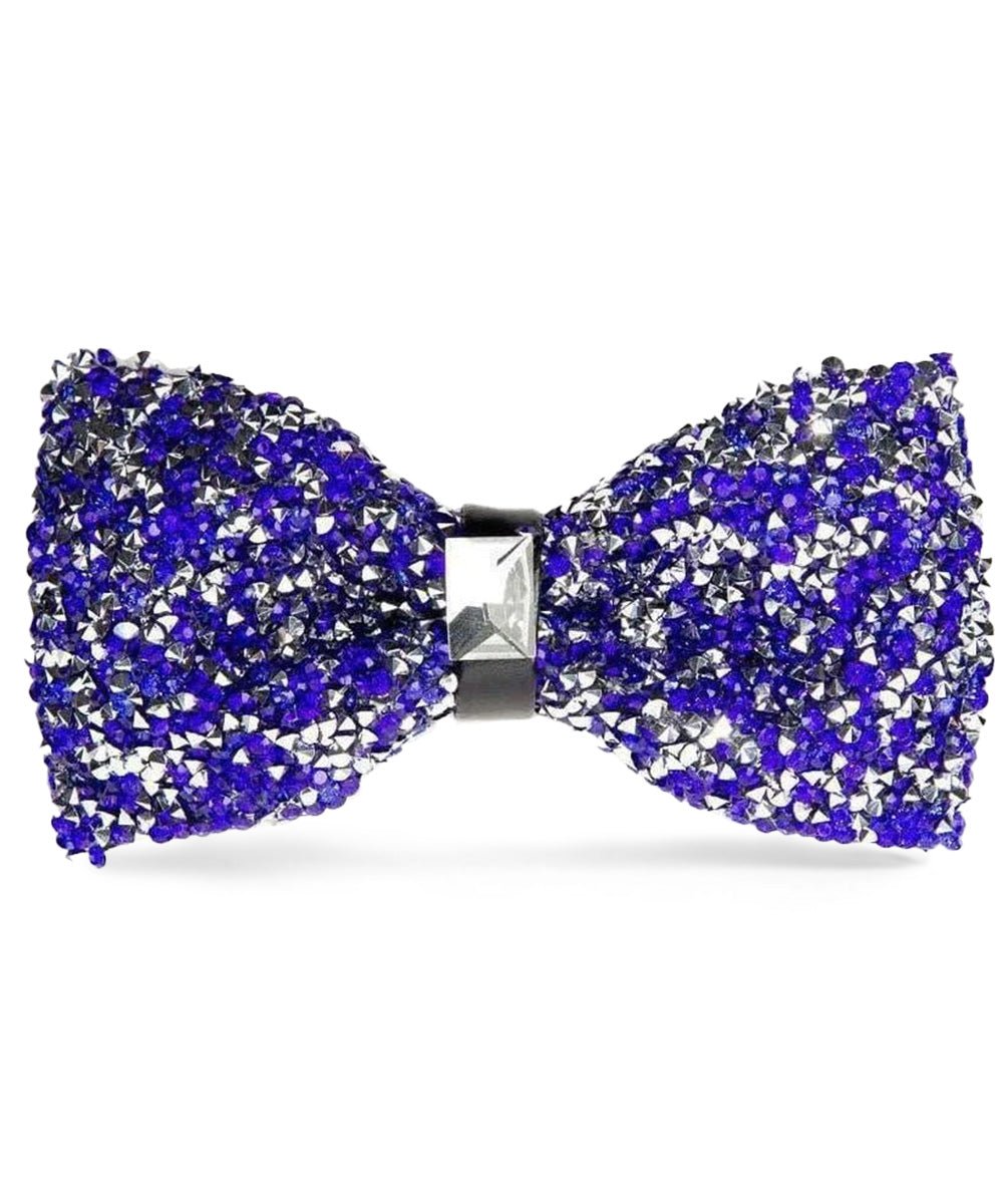 Vittorio Farina Men's Rhinestone Bow Tie in Gift Box - Suits You Sir - Royal Blue and Silver -
