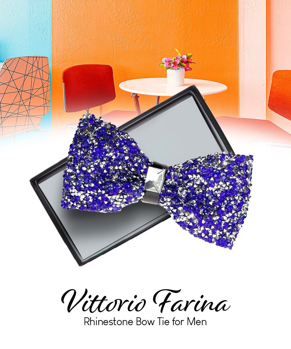 Vittorio Farina Men's Rhinestone Bow Tie in Gift Box - Suits You Sir - Royal Blue and Silver -
