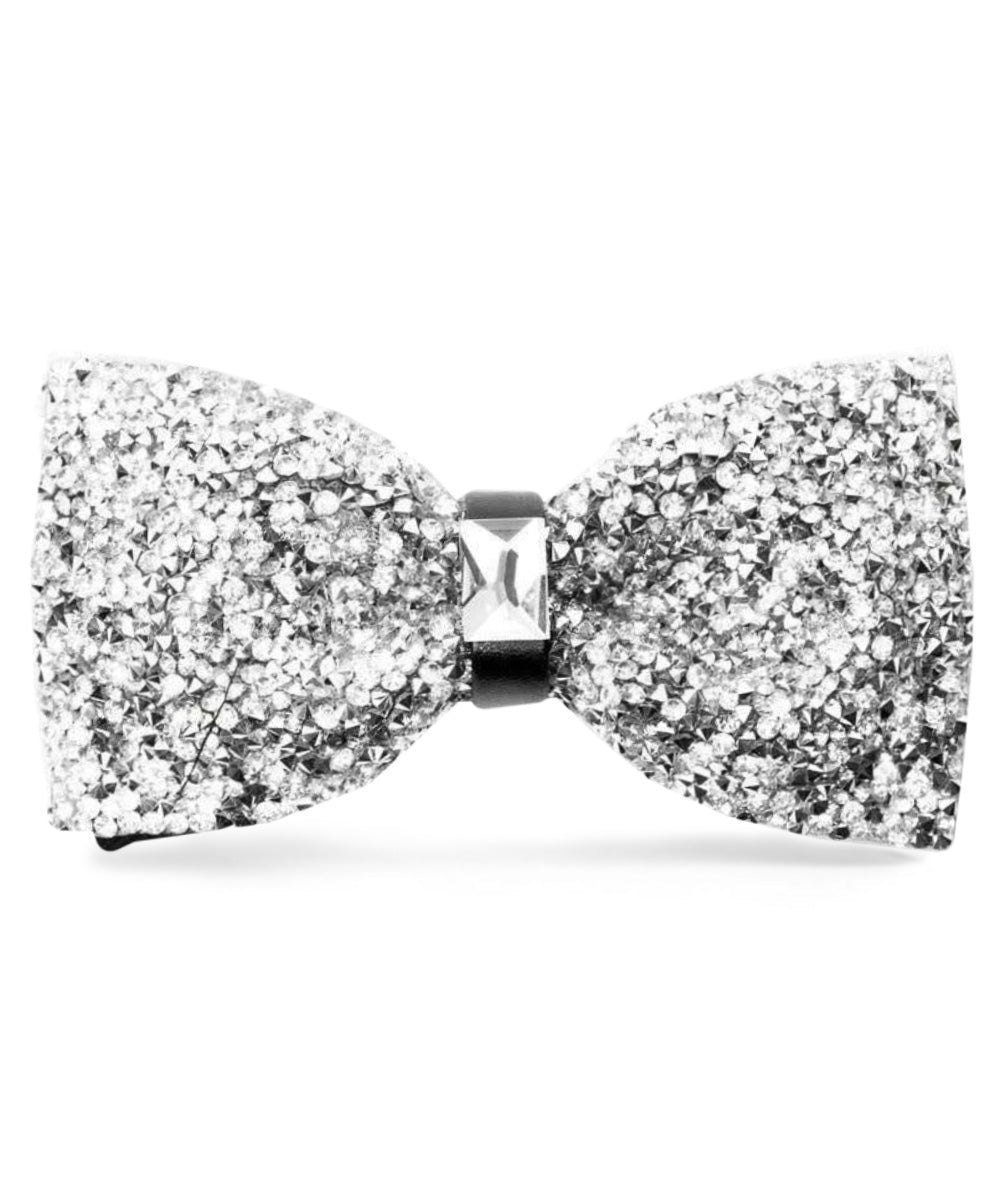Vittorio Farina Men's Rhinestone Bow Tie in Gift Box - Suits You Sir - Silver and Silver -