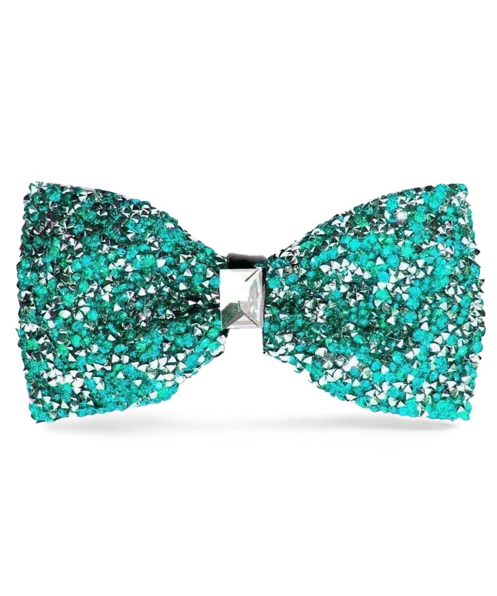 Vittorio Farina Men's Rhinestone Bow Tie in Gift Box - Suits You Sir - Teal Blue and Silver -