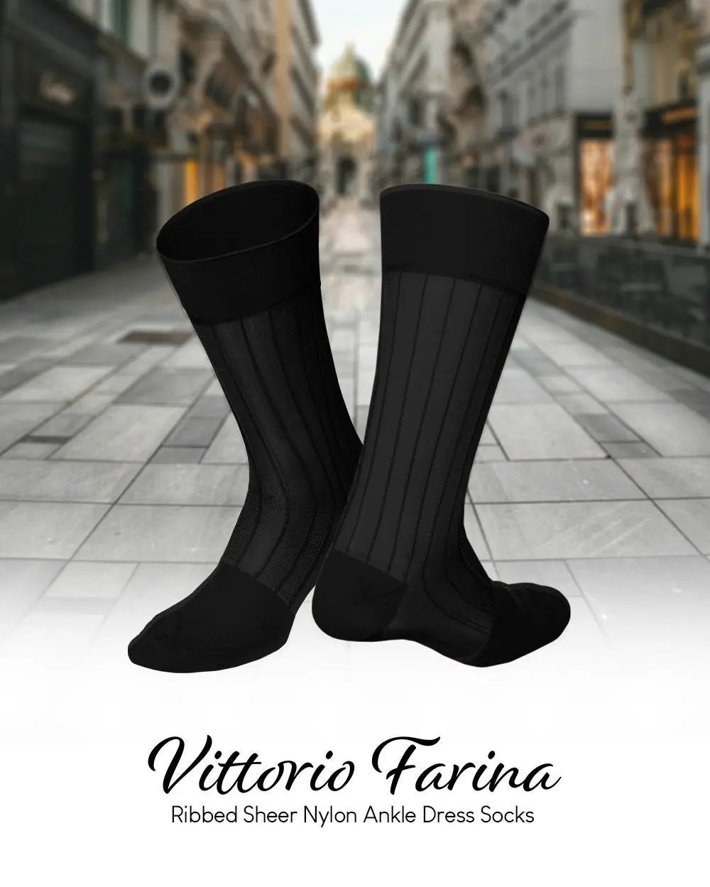 Vittorio Farina Men's Ribbed Shear Nylon Anklet Dress Socks - Suits You Sir - Black - 12
