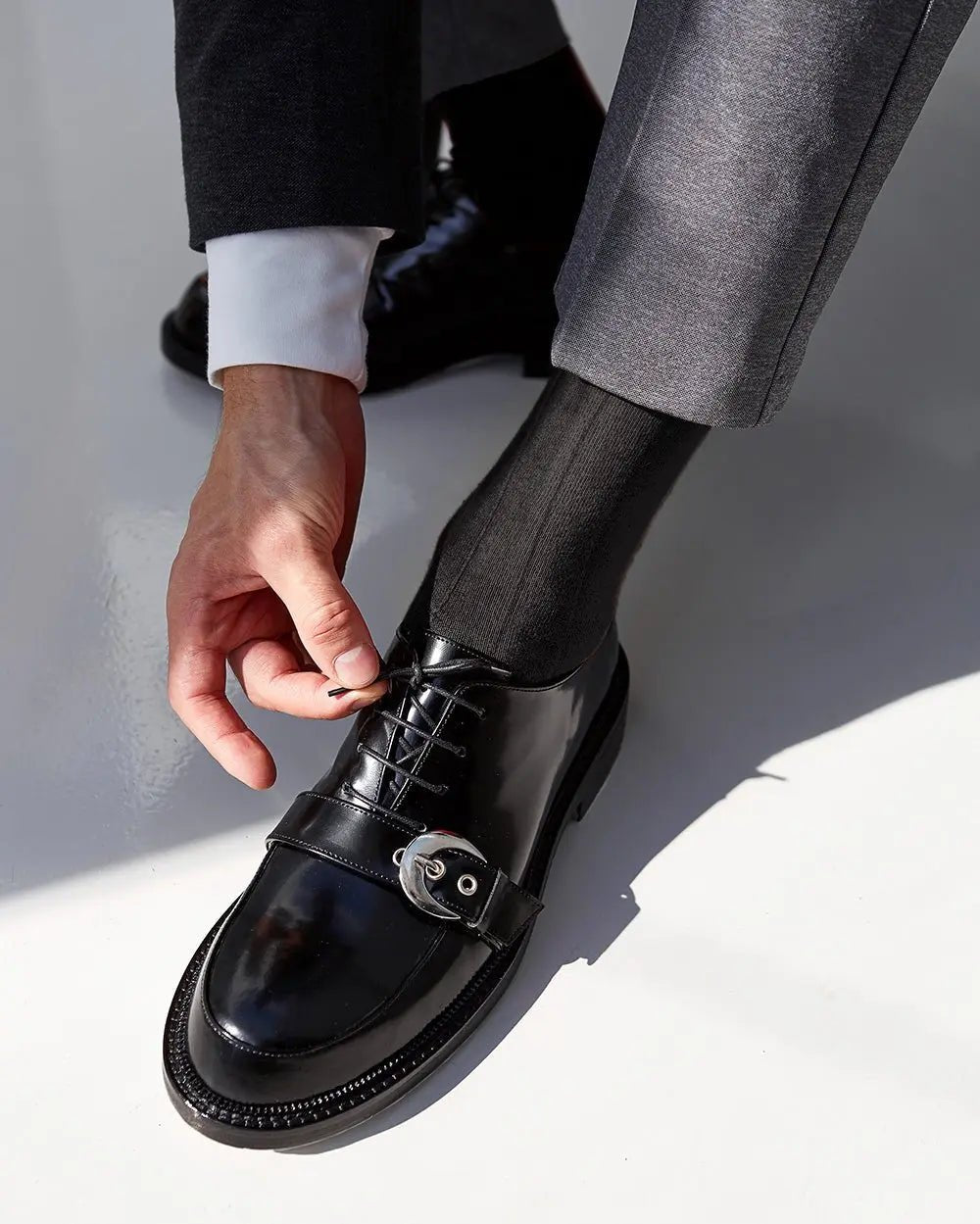 Vittorio Farina Men's Ribbed Shear Nylon Anklet Dress Socks - Suits You Sir - Charcoal - 12