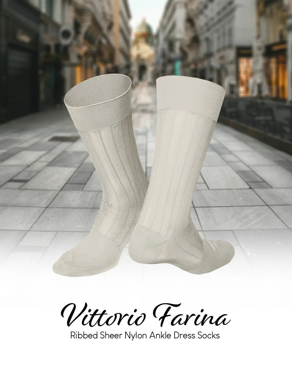 Vittorio Farina Men's Ribbed Shear Nylon Anklet Dress Socks - Suits You Sir - Ivory - 12