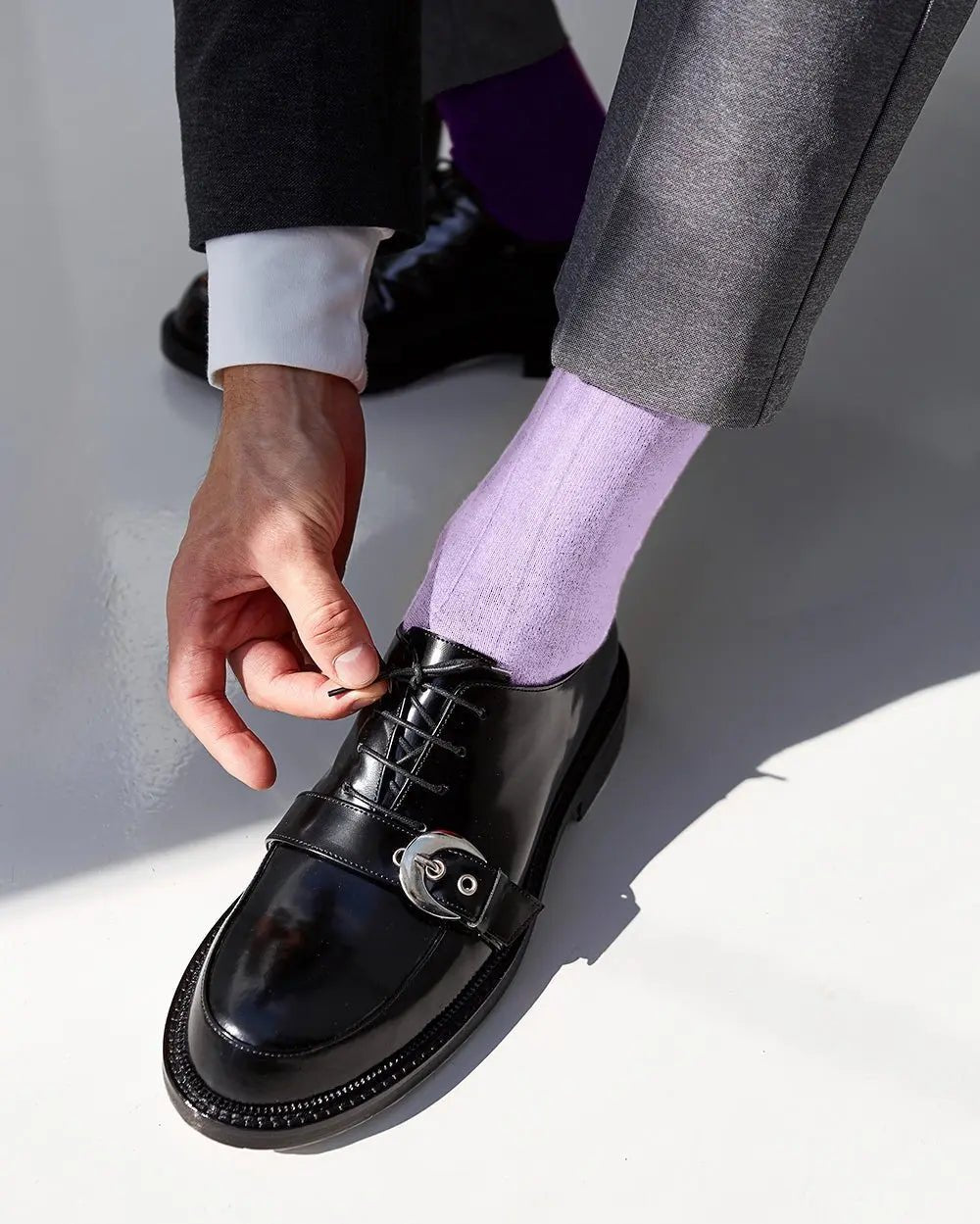 Vittorio Farina Men's Ribbed Shear Nylon Anklet Dress Socks - Suits You Sir - Lavender - 12
