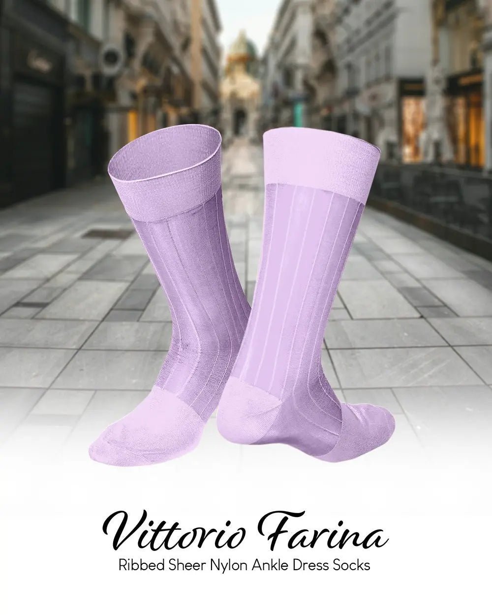 Vittorio Farina Men's Ribbed Shear Nylon Anklet Dress Socks - Suits You Sir - Lavender - 12