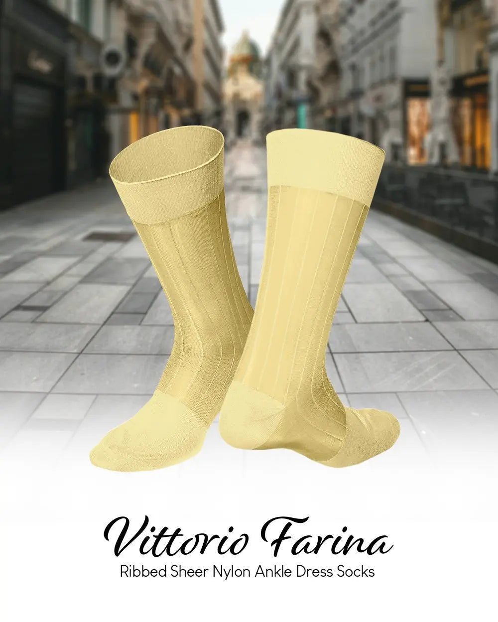 Vittorio Farina Men's Ribbed Shear Nylon Anklet Dress Socks - Suits You Sir - Maize - 12
