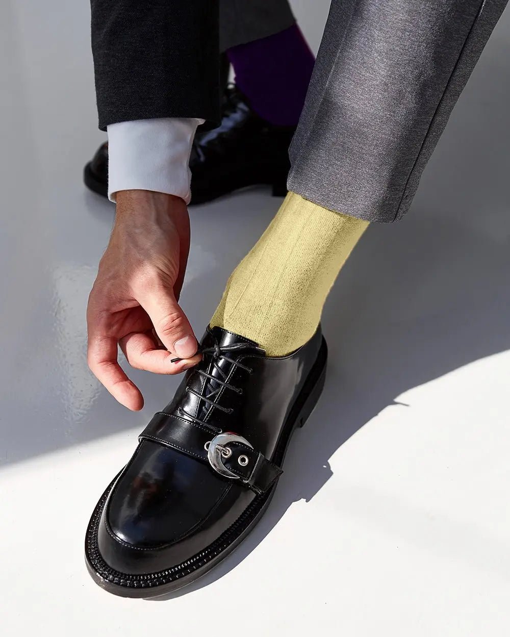 Vittorio Farina Men's Ribbed Shear Nylon Anklet Dress Socks - Suits You Sir - Maize - 12