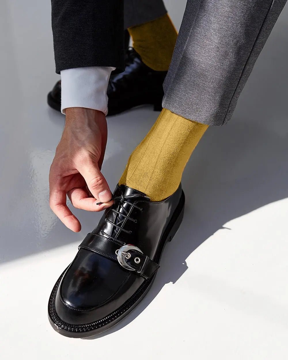 Vittorio Farina Men's Ribbed Shear Nylon Anklet Dress Socks - Suits You Sir - Mustard Yellow - 12