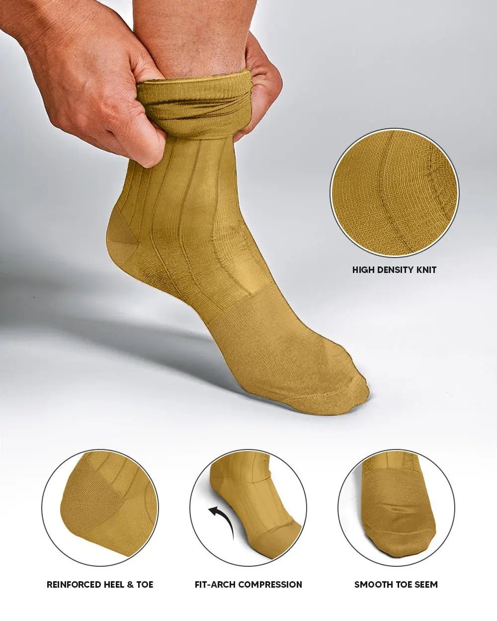 Vittorio Farina Men's Ribbed Shear Nylon Anklet Dress Socks - Suits You Sir - Mustard Yellow - 12