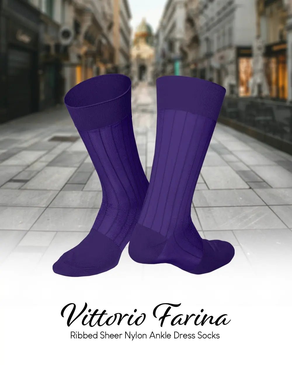 Vittorio Farina Men's Ribbed Shear Nylon Anklet Dress Socks - Suits You Sir - Purple - 12