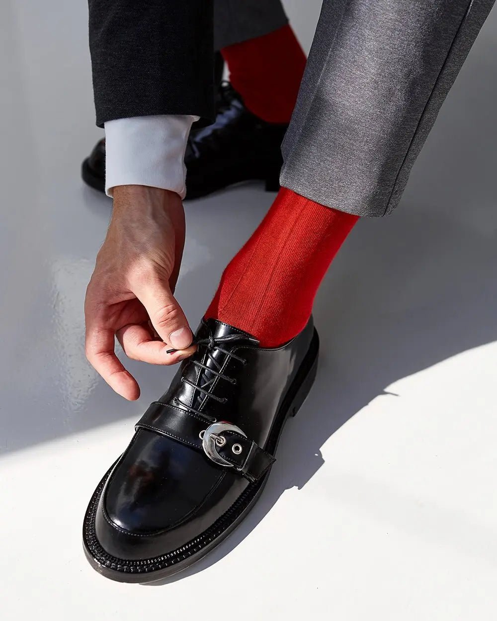Vittorio Farina Men's Ribbed Shear Nylon Anklet Dress Socks - Suits You Sir - Red - 12