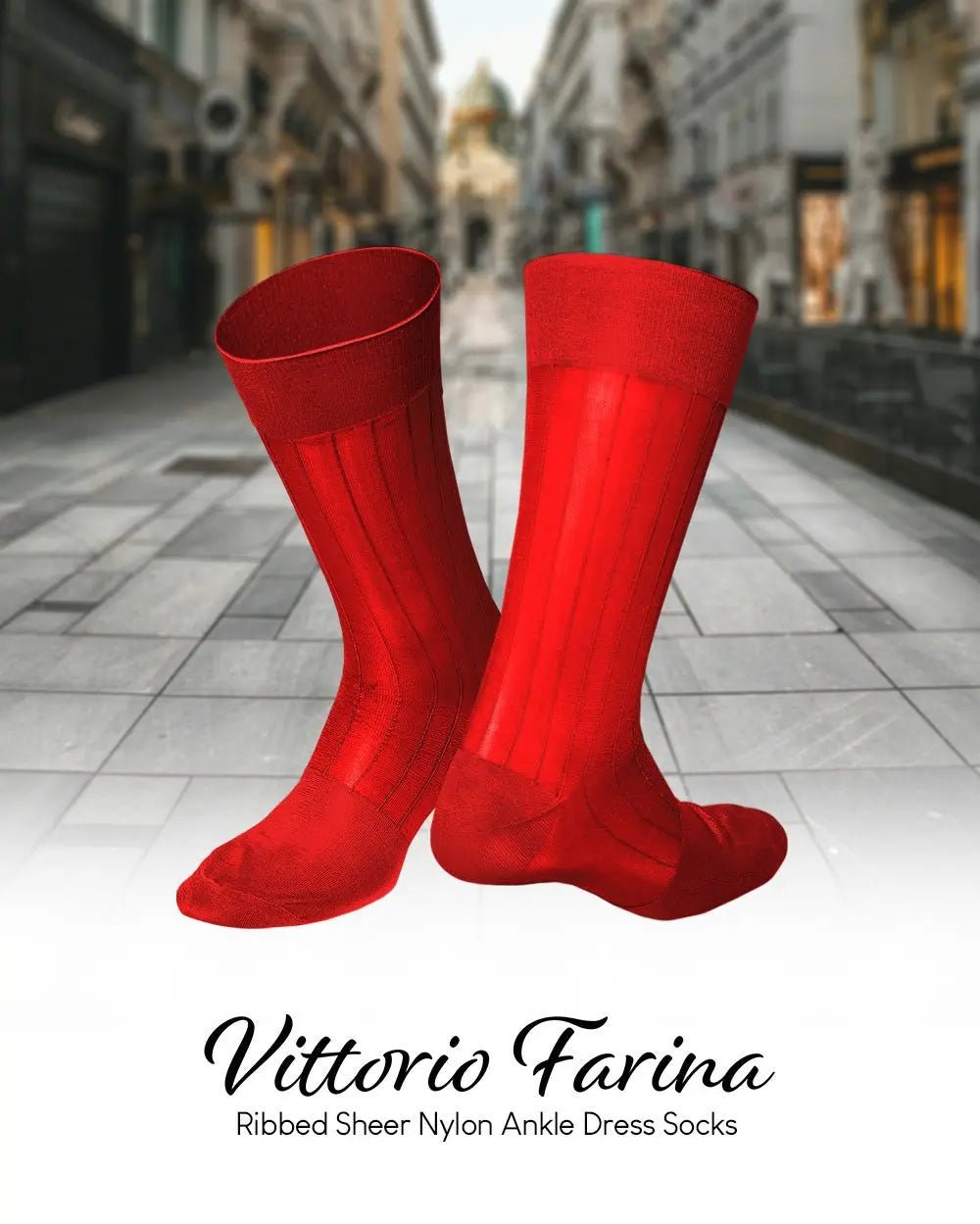 Vittorio Farina Men's Ribbed Shear Nylon Anklet Dress Socks - Suits You Sir - Red - 12