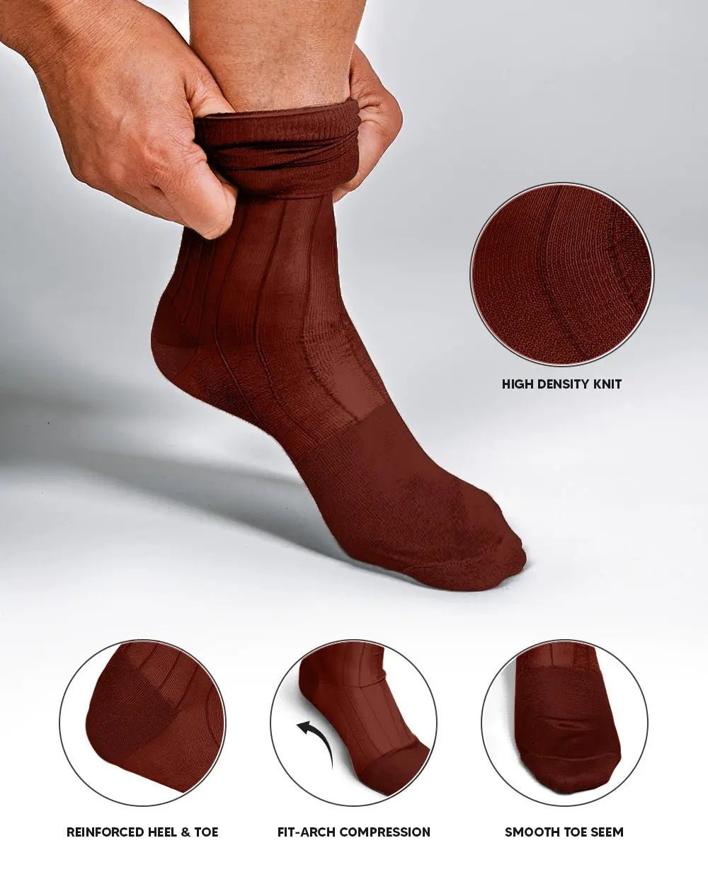 Vittorio Farina Men's Ribbed Shear Nylon Anklet Dress Socks - Suits You Sir - Rust Red - 12