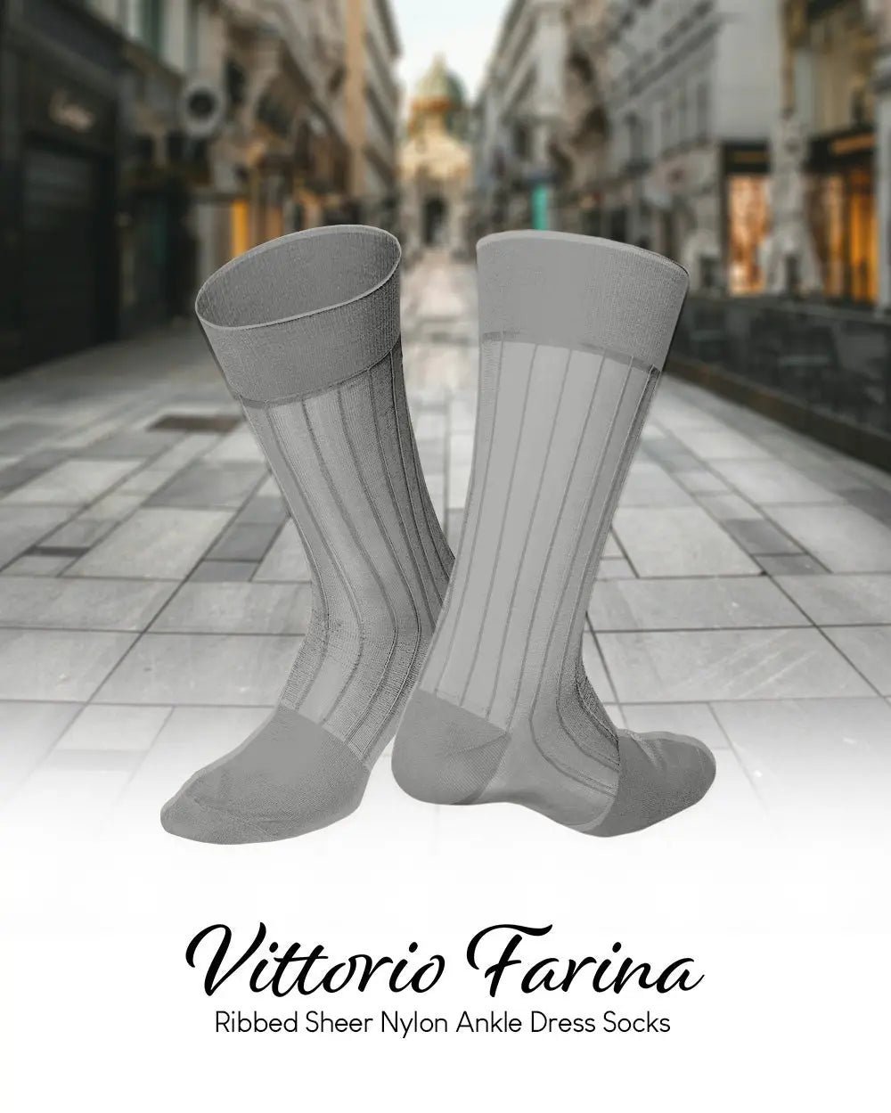 Vittorio Farina Men's Ribbed Shear Nylon Anklet Dress Socks - Suits You Sir - Silver - 12