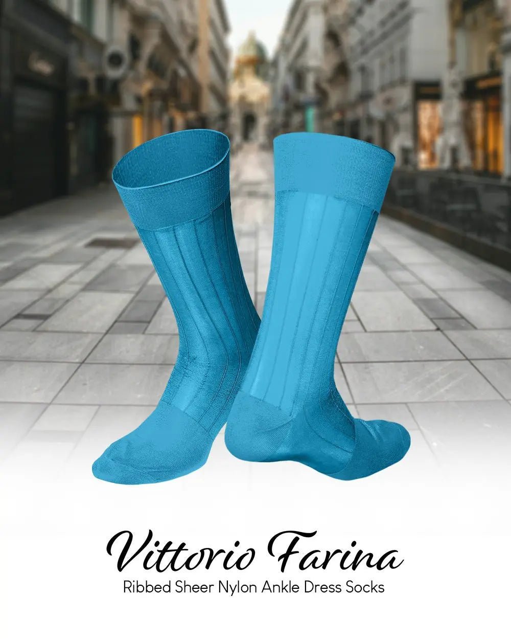 Vittorio Farina Men's Ribbed Shear Nylon Anklet Dress Socks - Suits You Sir - Turquoise - 12