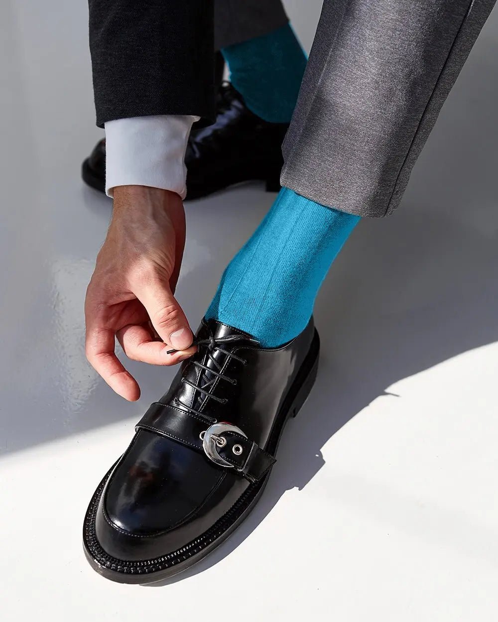 Vittorio Farina Men's Ribbed Shear Nylon Anklet Dress Socks - Suits You Sir - Turquoise - 12