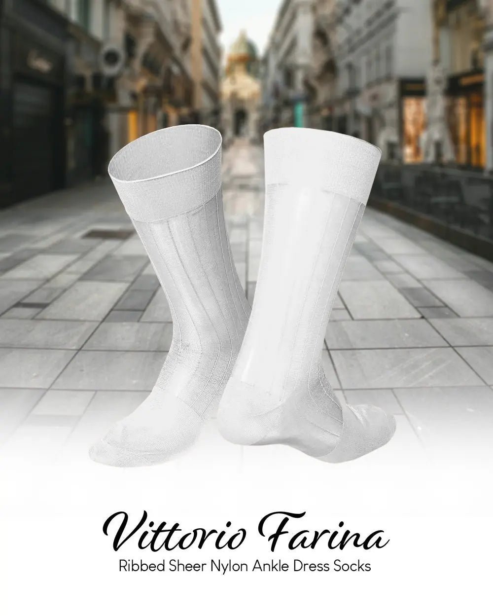 Vittorio Farina Men's Ribbed Shear Nylon Anklet Dress Socks - Suits You Sir - White - 12