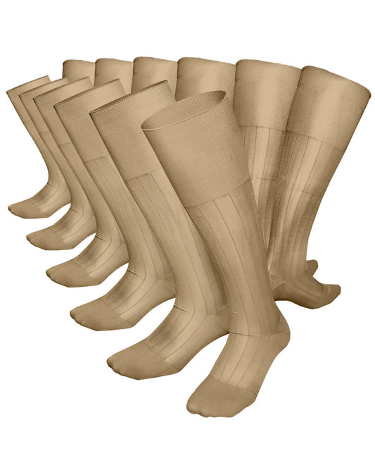 Vittorio Farina Men's Ribbed Shear Nylon Over The Calf Dress Socks - Suits You Sir - Beige - 12