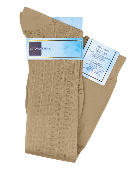 Vittorio Farina Men's Ribbed Shear Nylon Over The Calf Dress Socks - Suits You Sir - Beige - 12