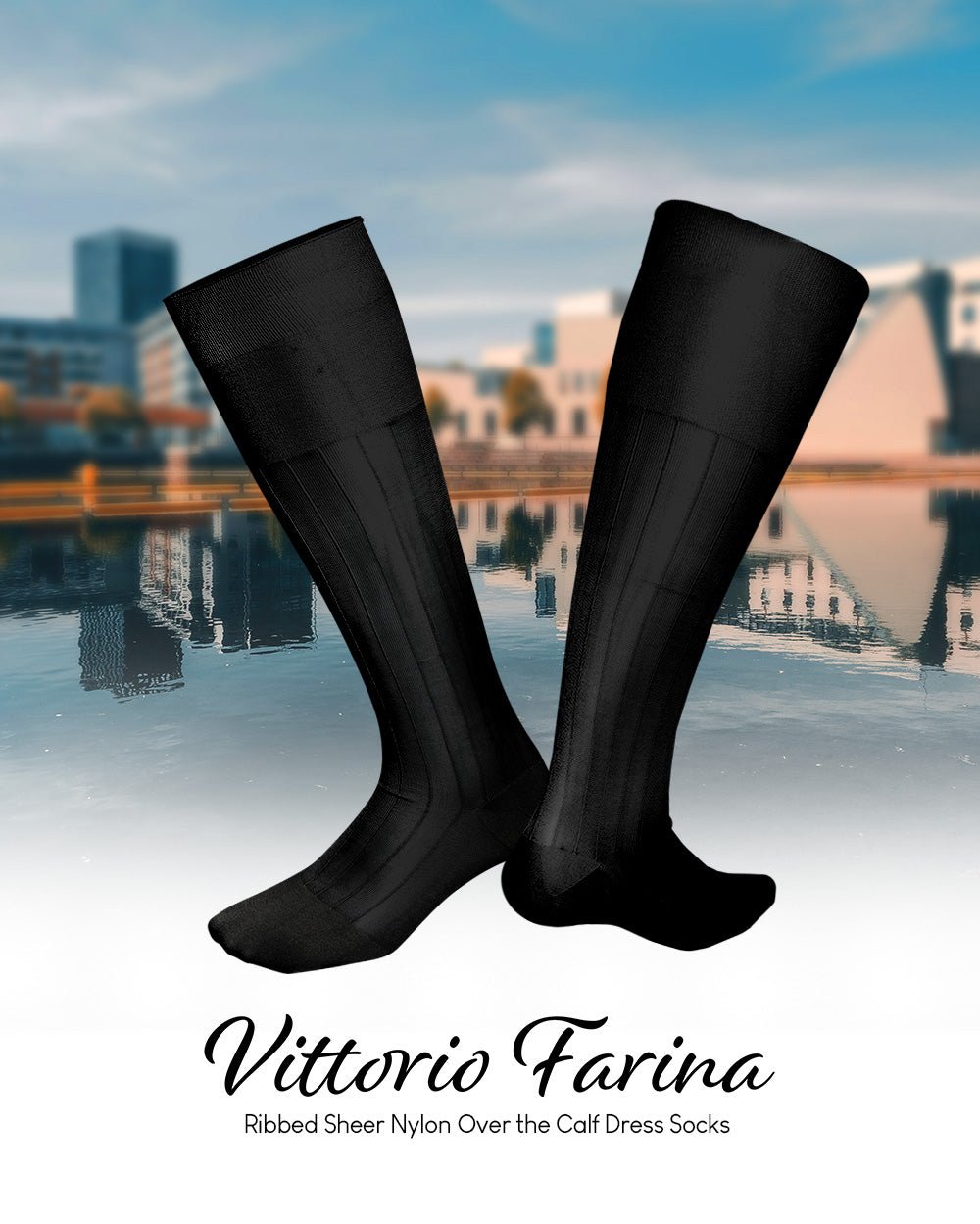 Vittorio Farina Men's Ribbed Shear Nylon Over The Calf Dress Socks - Suits You Sir - Black - 12