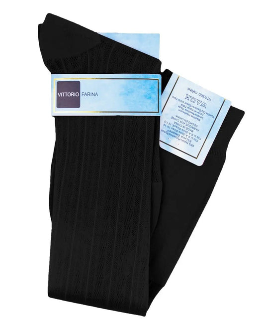 Vittorio Farina Men's Ribbed Shear Nylon Over The Calf Dress Socks - Suits You Sir - Black - 3