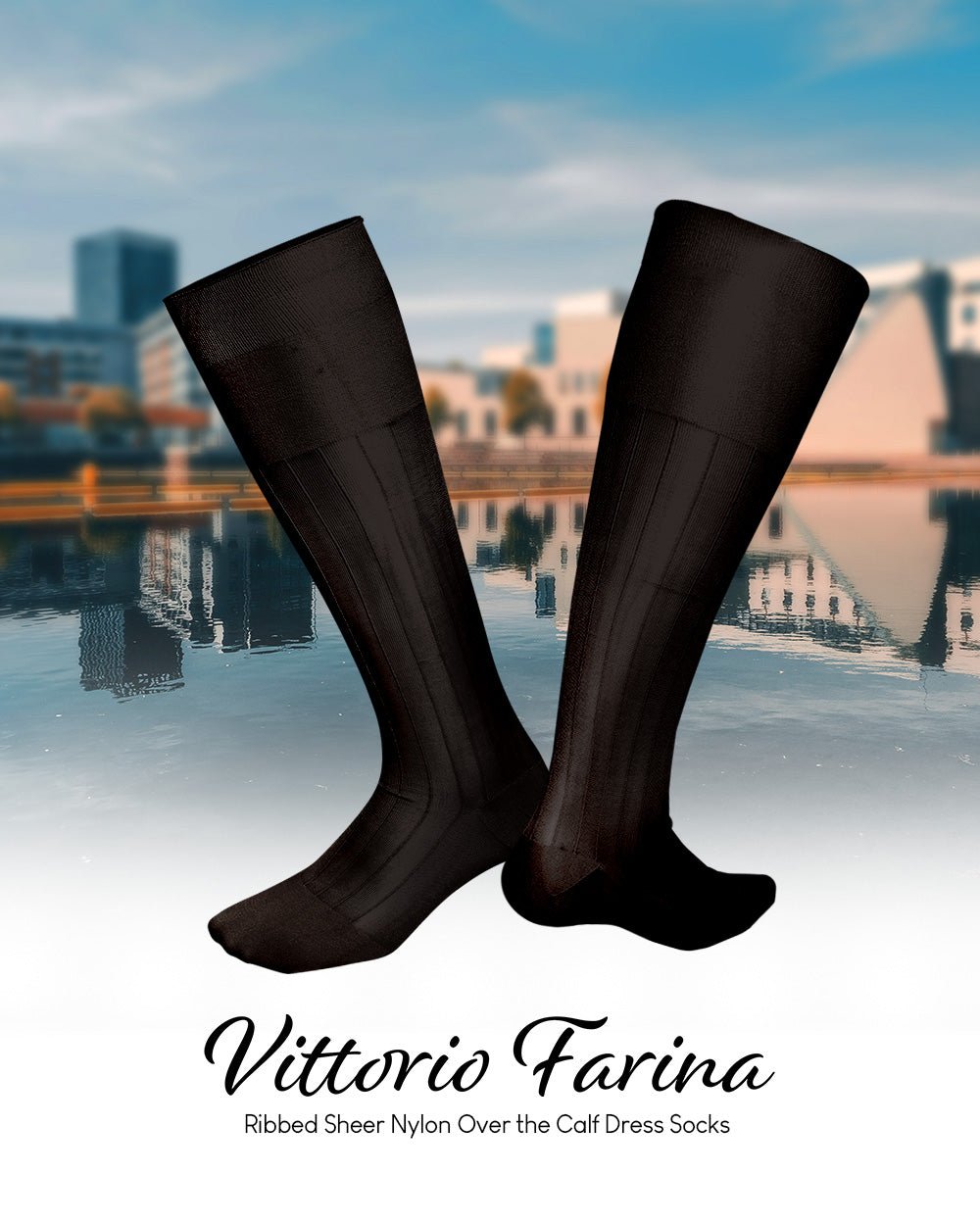 Vittorio Farina Men's Ribbed Shear Nylon Over The Calf Dress Socks - Suits You Sir - Brown - 12