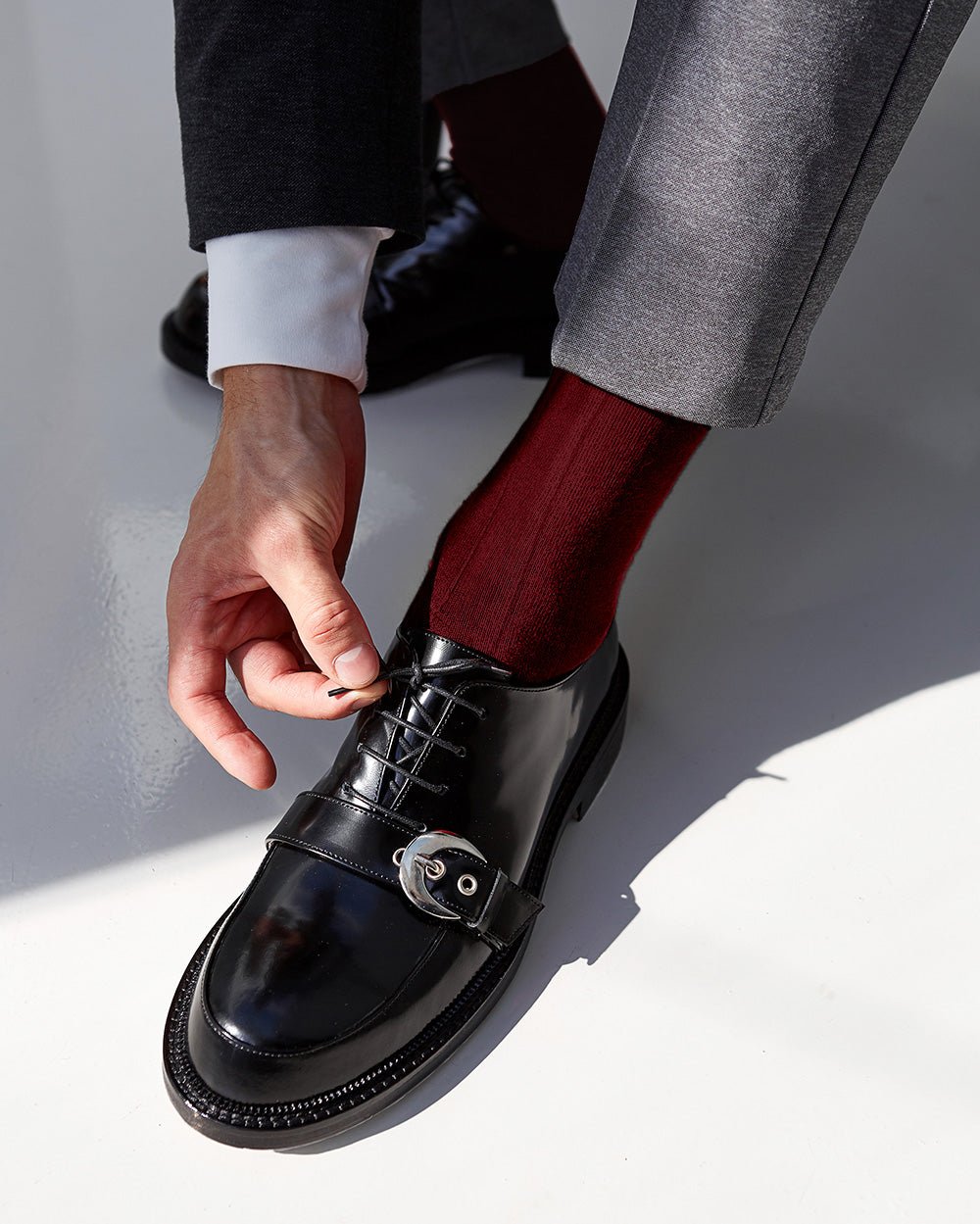 Vittorio Farina Men's Ribbed Shear Nylon Over The Calf Dress Socks - Suits You Sir - Burgundy - 12