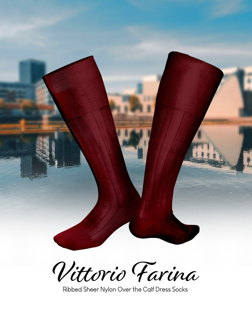 Vittorio Farina Men's Ribbed Shear Nylon Over The Calf Dress Socks - Suits You Sir - Burgundy - 12