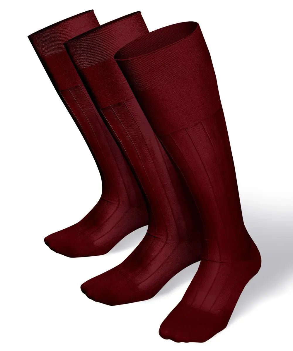Vittorio Farina Men's Ribbed Shear Nylon Over The Calf Dress Socks - Suits You Sir - Burgundy - 3