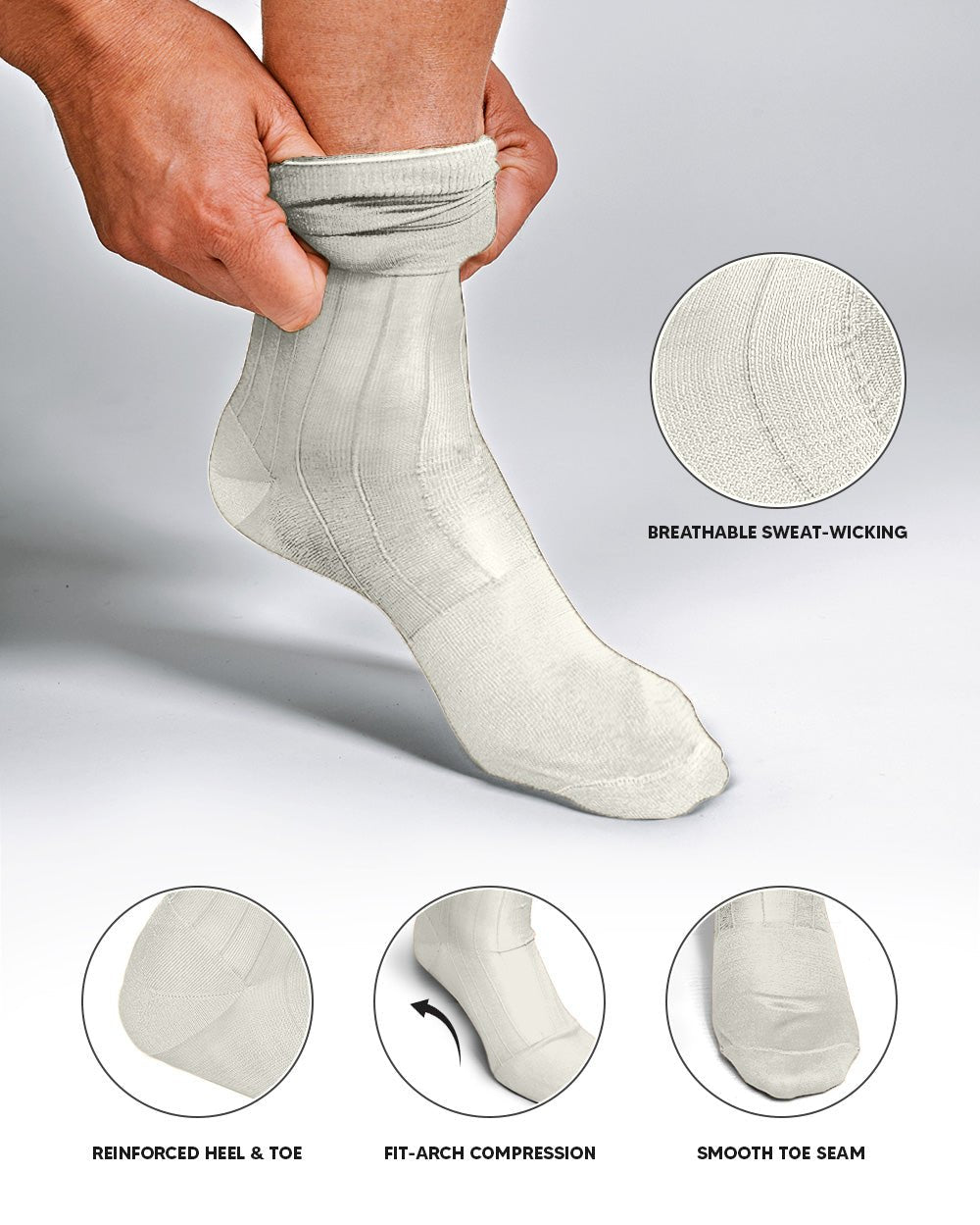 Vittorio Farina Men's Ribbed Shear Nylon Over The Calf Dress Socks - Suits You Sir - Ivory - 12