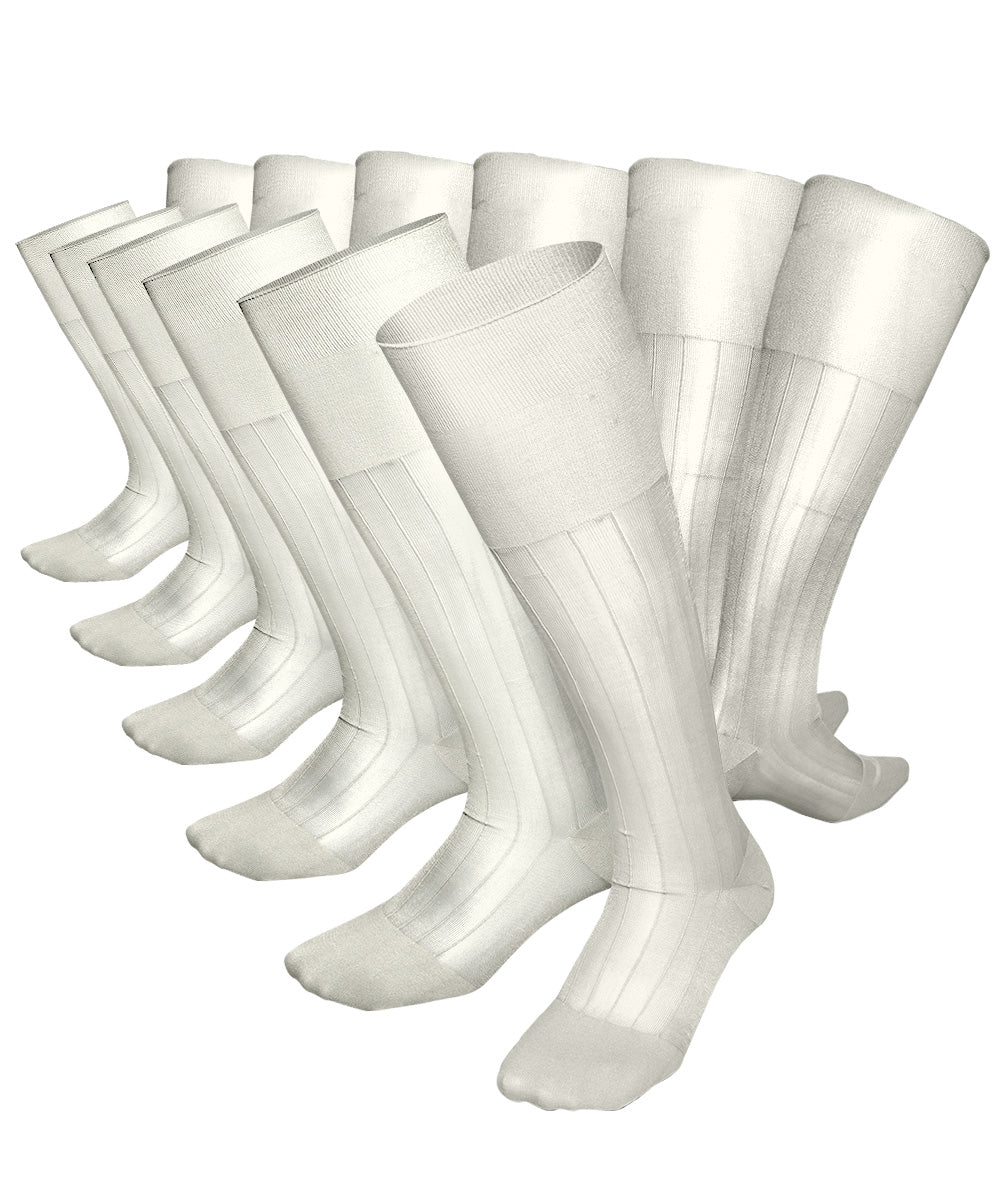 Vittorio Farina Men's Ribbed Shear Nylon Over The Calf Dress Socks - Suits You Sir - Ivory - 12