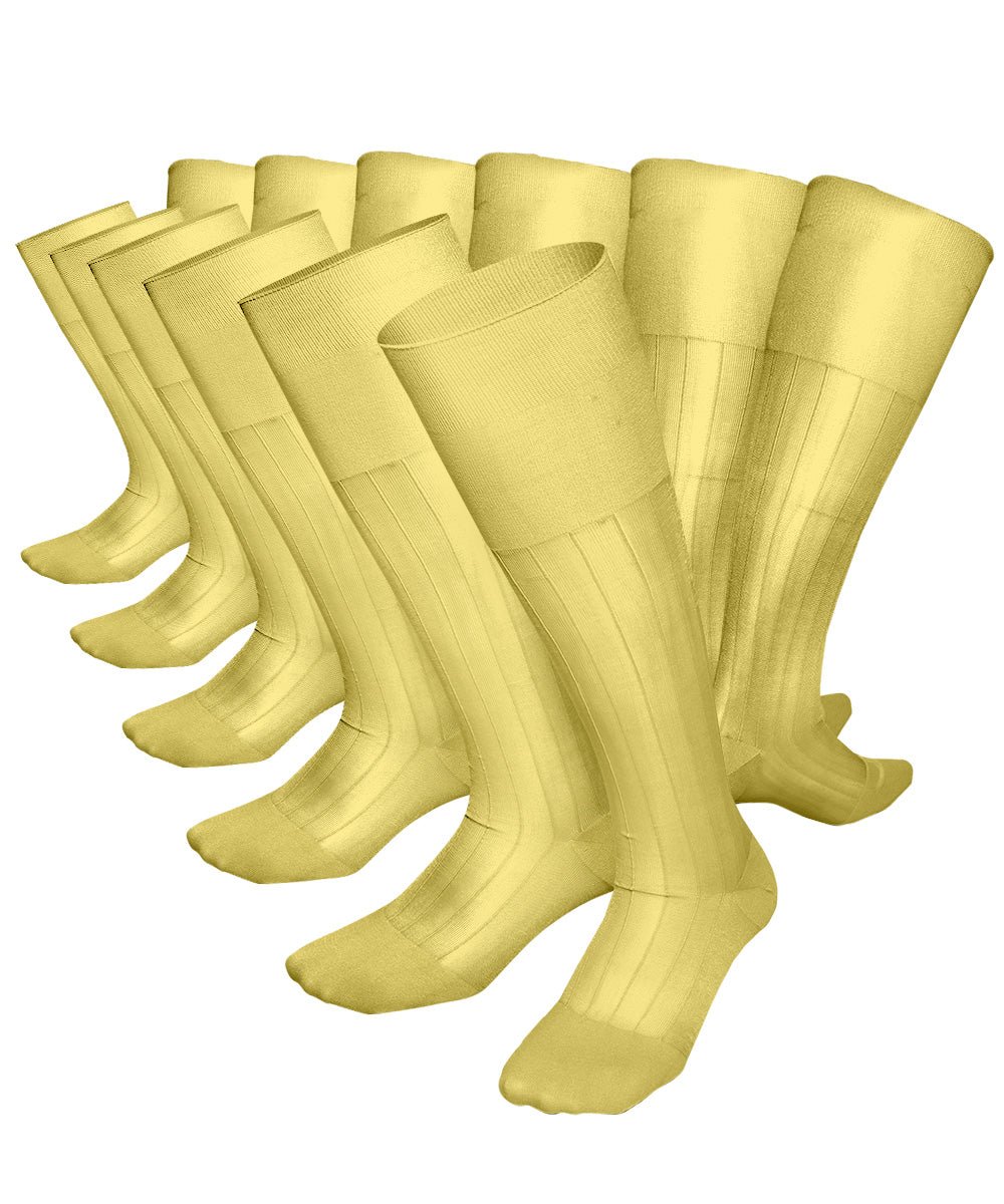 Vittorio Farina Men's Ribbed Shear Nylon Over The Calf Dress Socks - Suits You Sir - Maize - 12