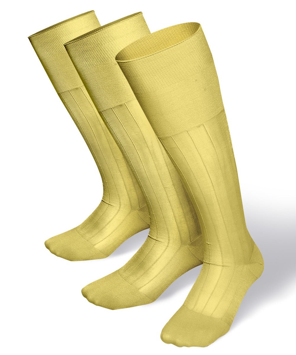 Vittorio Farina Men's Ribbed Shear Nylon Over The Calf Dress Socks - Suits You Sir - Maize - 3