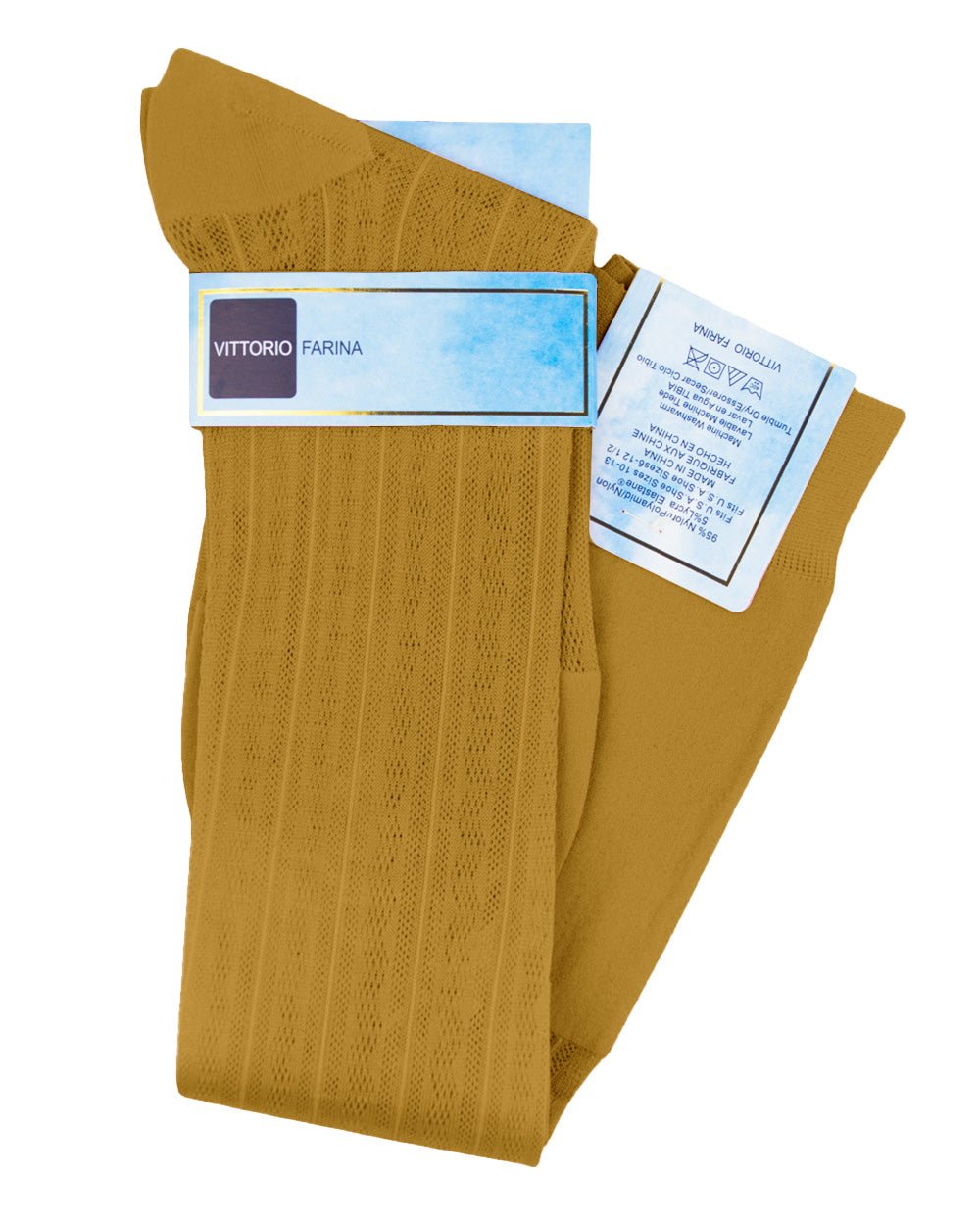 Vittorio Farina Men's Ribbed Shear Nylon Over The Calf Dress Socks - Suits You Sir - Mustard Yellow - 12