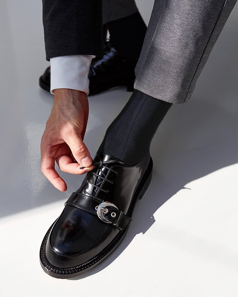 Vittorio Farina Men's Ribbed Shear Nylon Over The Calf Dress Socks - Suits You Sir - Navy Blue - 12