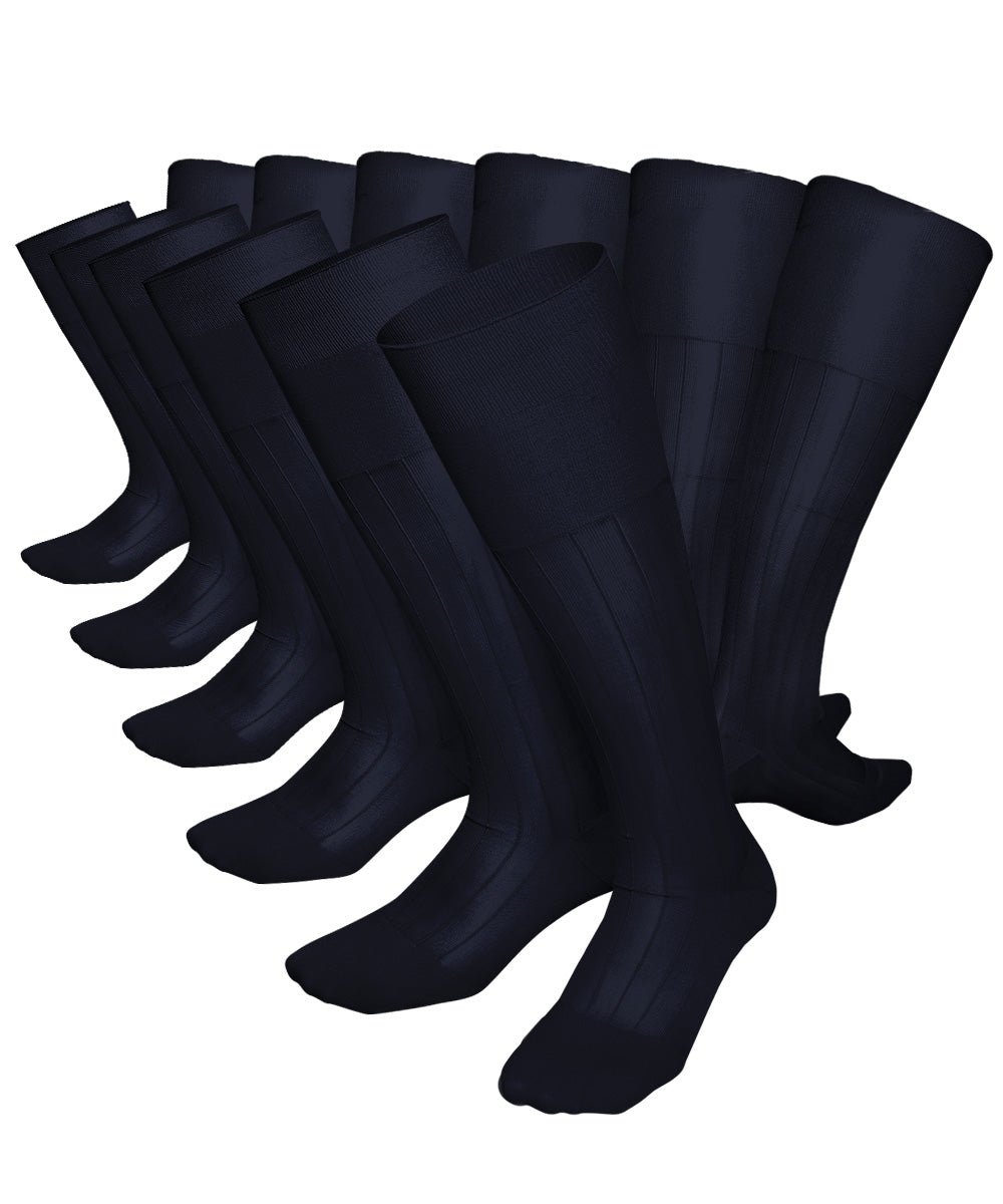 Vittorio Farina Men's Ribbed Shear Nylon Over The Calf Dress Socks - Suits You Sir - Navy Blue - 12
