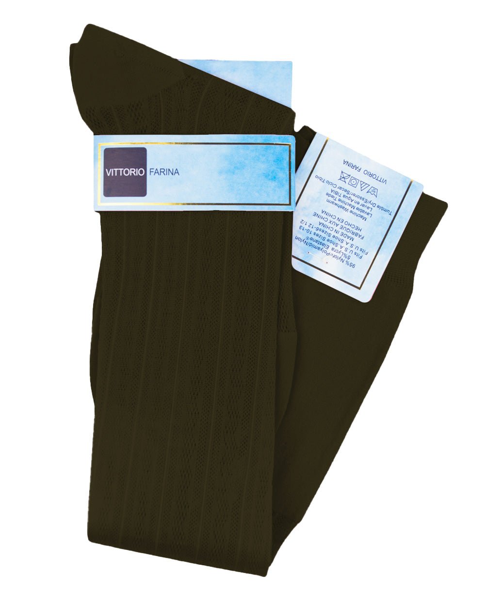Vittorio Farina Men's Ribbed Shear Nylon Over The Calf Dress Socks - Suits You Sir - Olive Green - 12